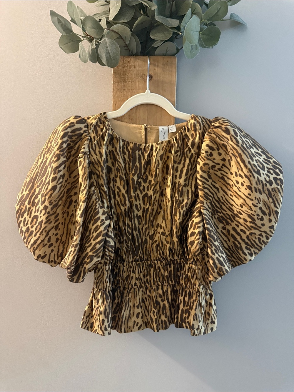 Joie Leopard Print Puff-Sleeve Peplum Top - Brown/Black